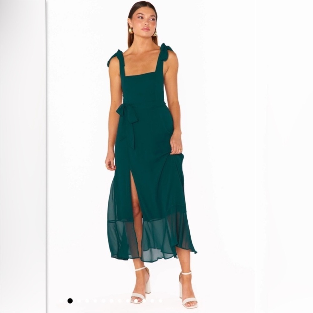 Show Me Your MuMu Claire Dress Emerald Green Chiffon Midi NWT large